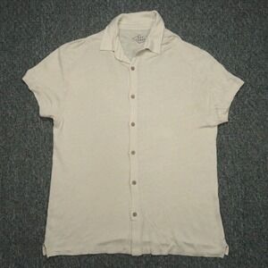 Alex Crane Shirt Men Medium Beige European Linen Lightweight Short Sleeve Button
